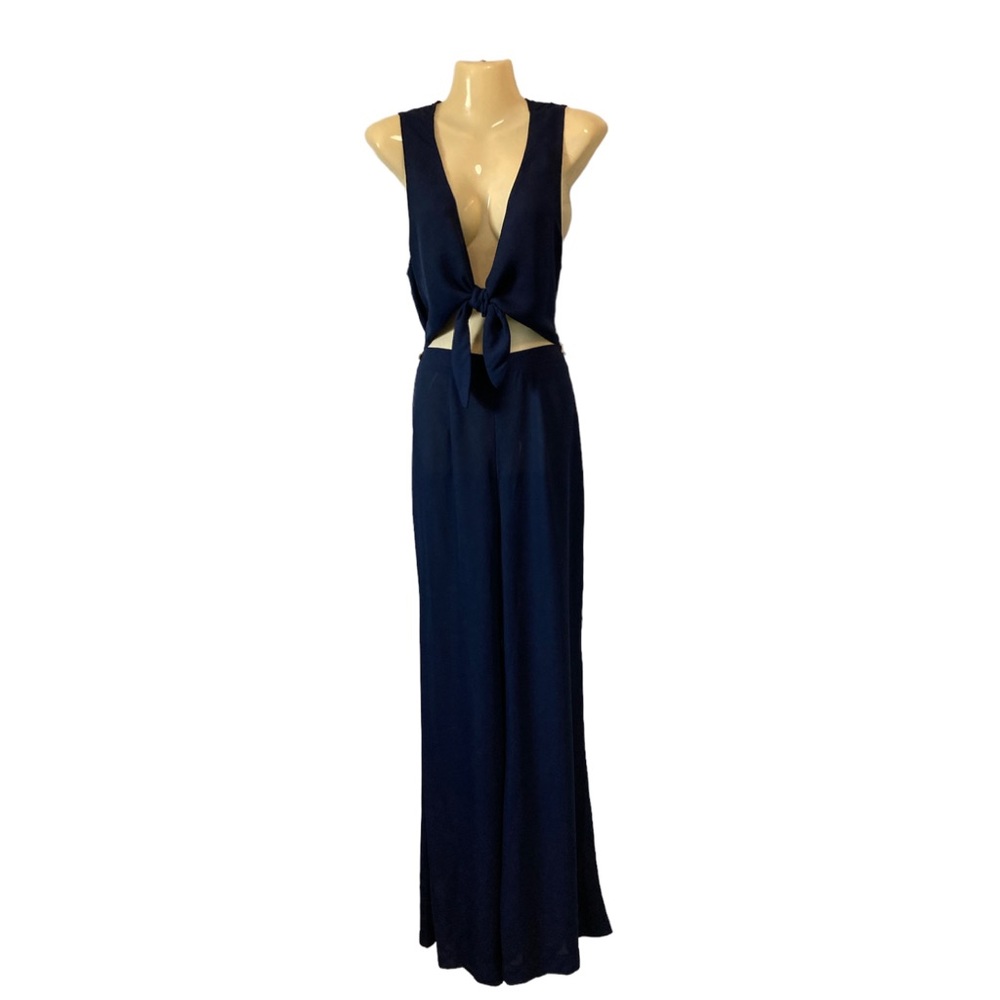 Show Me Your Mumu Jackson Jumpsuit Cut-Out Tie Waist Pantsuit Slimming Navy Med